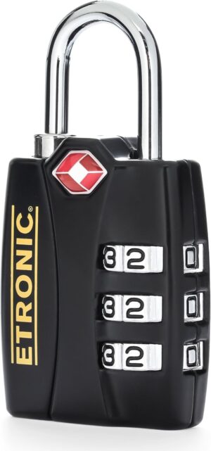 etronic t6 tsa approved lock tsa open alert indicator resettable combination tsa accepted luggage lock, 1 3/16in (30mm) wide