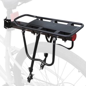 adjustable bike rear rack universal carrier with reflector, fits 22" to 29" frames, heavy duty steel, 50kg weight capacity