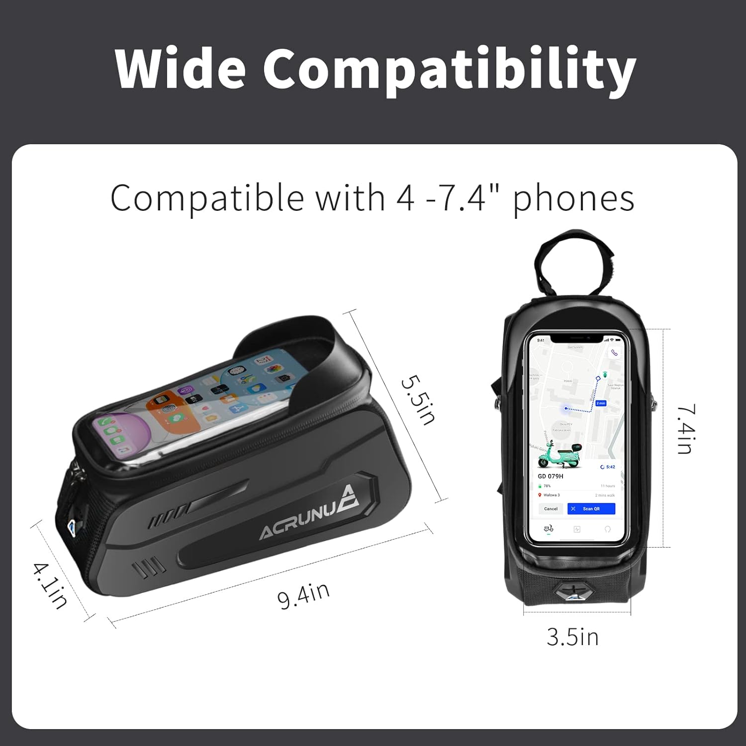 bike/bicycle phone front frame bag, waterproof, tube bag, cycling pouch for men compatible phone under 7.2” (large) bike/bicycle phone front frame bag, waterproof, tube bag, cycling pouch for men compatible phone under 7.2” (large)