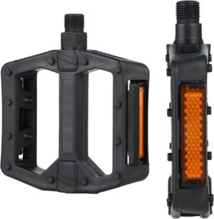 nylon bike pedals with reflective strips, lightweight anti slip bike pedals 9/16” thread for commuting, folding & city bikes, pp material, marked l/r.