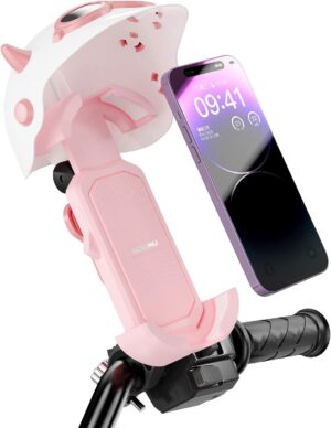 bike phone holder, 360° rotatable motorcycle phone mount handlebar cell phone clamp, scooter phone clip for iphone 14 plus/pro max, 13 pro max, s10, and more 4.7" 6.8" smartphones (pink)