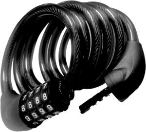 bicycle cable lock, 4 digit combination, 6 foot long, resettable anti theft bicycle lock,accessories for mountain bike, road bike, electric bicycle, scooter（black）