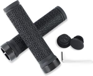 bike handlebar grips 131mm rubber ergonomic anti slip bicycle grips with end caps & screws, shock absorbing comfortable lock on grips for 22.2mm mtb bmx folding bike e bike city scooter