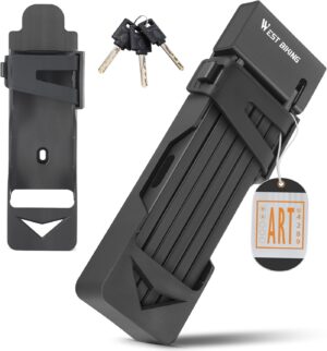 icocopro folding bike lock with 3 keys, 2.8 ft bicycle lock compact bike locks anti theft, high security scooter bike lock combination, heavy duty bike chian lock with bracket (black 2)