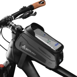 bike/bicycle phone front frame bag, waterproof, tube bag, cycling pouch for men compatible phone under 7.2” (large)