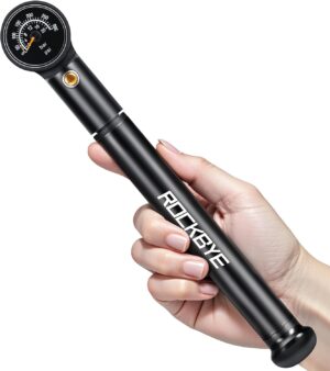onvian mini bike pump with gauge, 300 psi bicycle pump for presta & schrader valve, portable bike shock pump for front fork and rear suspension hand pump with air bleed button & two way pumping