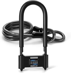 bike lock, heavy duty bicycle locks anti theft with security steel cable, 4 digit resettable combination u lock 16.5mm shackle, combo long bike u lock keyless for bike mtb road outdoor & door