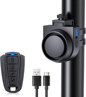 onvian wireless bike alarm with remote, 115db loud bicycle anti theft alarm vibration motion sensor system, usb c rechargeable bike alarms for ebikes, motorcycle, scooter, car, ipx5 waterproof