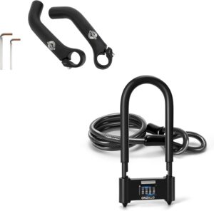 bike bar ends & bike u lock set, ergonomic bicycle handlebar ends extension,aluminium mtb road mountain bike bar extender for 21.2 22.3mm, heavy duty bicycle locks anti theft with security steel cable