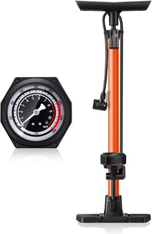 onvian floor bike pump with gauge160psi high pressure, air bicycle pump presta and schrader valve, fast inflation bike tire pump for bikes, mtb,hybrid,balls, ergonomic design bike accessories
