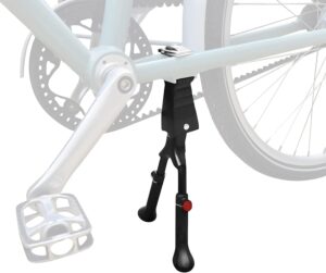 double leg bike kickstand center mount bicycle stand aluminium kick stand fits for 22/24/26/28/29 inch mountain & road bike,height adjustable bike kickstand,black