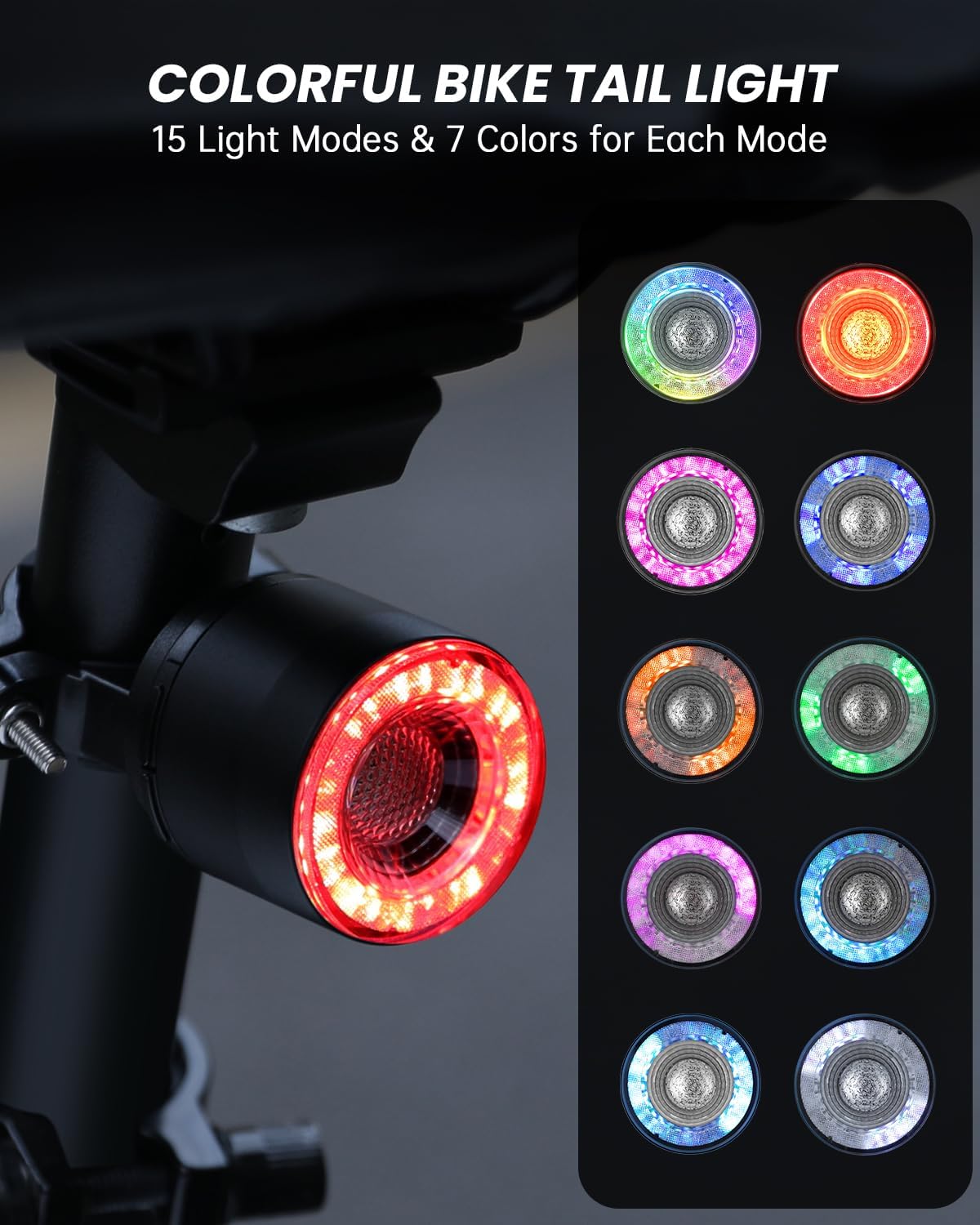 onvian bicycle lights front and rear for night riding, colorful rechargeable bike light set with 15 light modes 7 colors, waterproof cycling bike front and back for adults kids road mountain onvian bicycle lights front and rear for night riding, colorful rechargeable bike light set with 15 light modes 7 colors, waterproof cycling bike front and back for adults kids road mountain