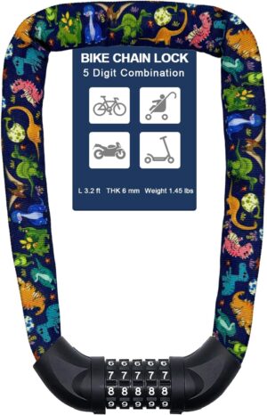 ndakter bike lock, 5 digit combination heavy duty anti theft bicycle chain lock, 2.62/3.2/4.27/5/6ft long, high security resettable, suitable for bike, scooter, door, gate, fence 4/6mm thick (copy)