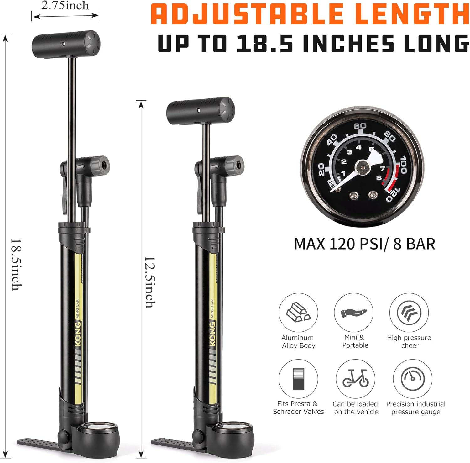 bike pump with psi gauge portable bicycle tire pump 120 psi bike air pump fits presta & schrader valve road mountain bike pump comes with mounting bracket bike pump with psi gauge portable bicycle tire pump 120 psi bike air pump fits presta & schrader valve road mountain bike pump comes with mounting bracket