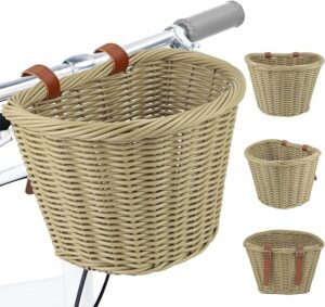 wicker bike basket front cargo,ebike basket for cargo，front handlebar storage basket waterproof with adjustable leather straps,for dog/grocery shopping/pet carrier,fits most bicycles (copy)