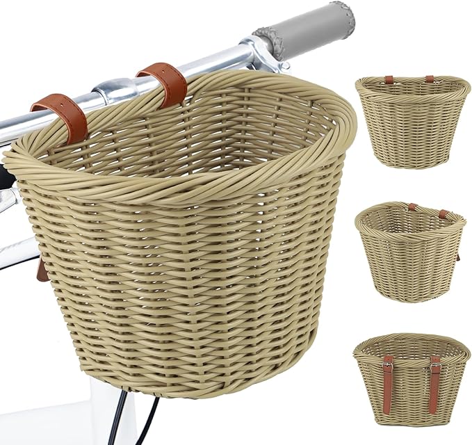 wicker bike basket front cargo,ebike basket for cargo，front handlebar storage basket waterproof with adjustable leather straps,for dog/grocery shopping/pet carrier,fits most bicycles (copy)