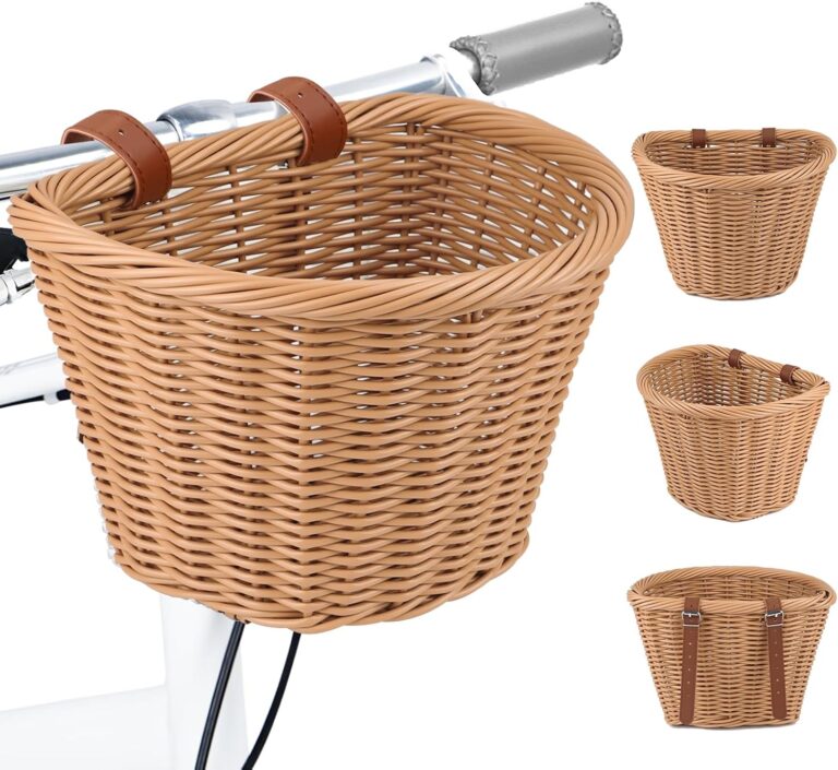 wicker bike basket front cargo,ebike basket for cargo，front handlebar storage basket waterproof with adjustable leather straps,for dog/grocery shopping/pet carrier,fits most bicycles