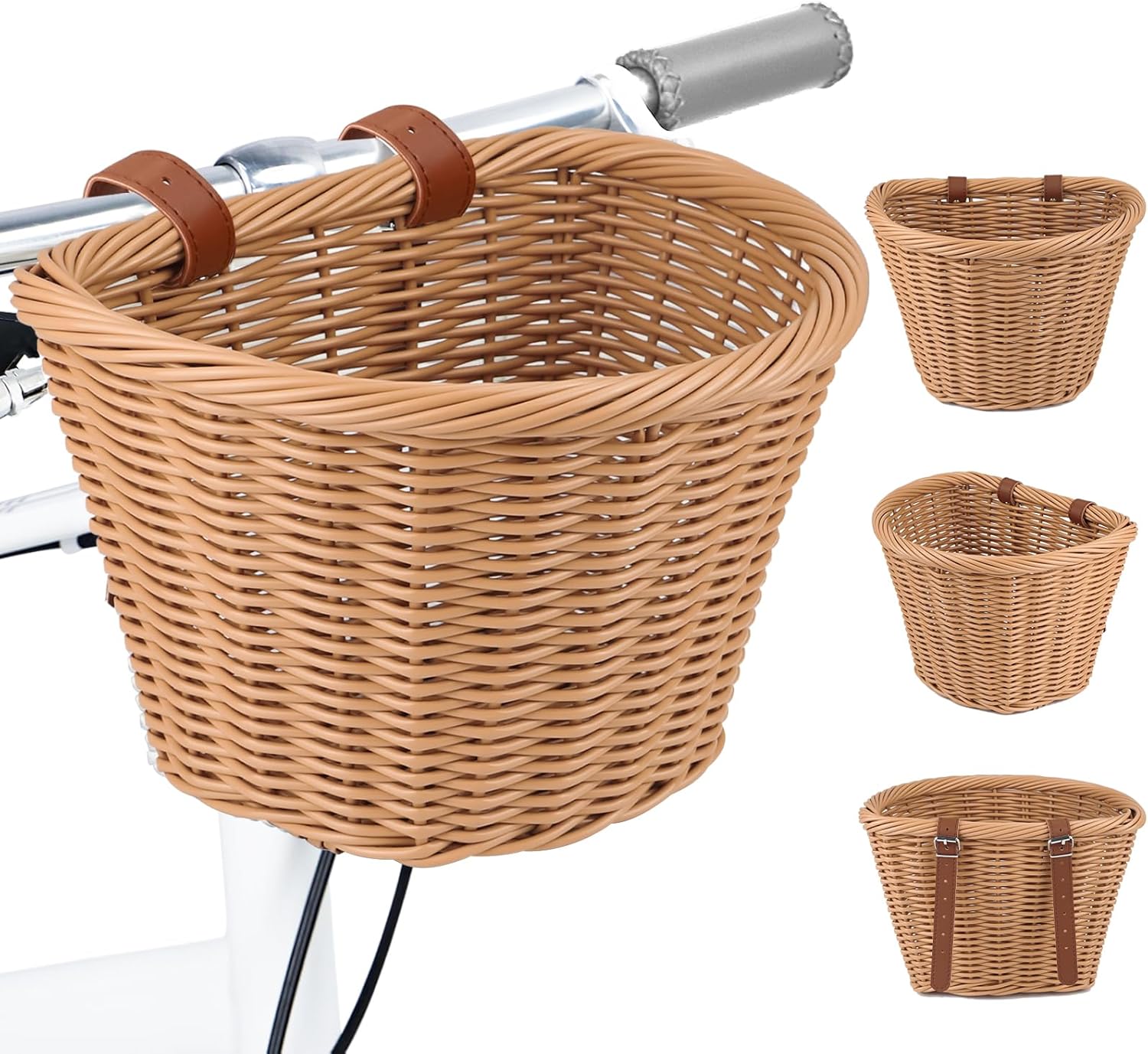 wicker bike basket front cargo,ebike basket for cargo,front handlebar storage basket waterproof with adjustable leather straps,for dog/grocery shopping/pet carrier,fits most bicycles wicker bike basket front cargo,ebike basket for cargo,front handlebar storage basket waterproof with adjustable leather straps,for dog/grocery shopping/pet carrier,fits most bicycles