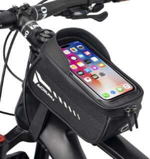 2024 top tube bike bag bike phone mount bicycle front frame bag for road bike, cycling gifts for men compatible phone under 6.8”, black, sgb02