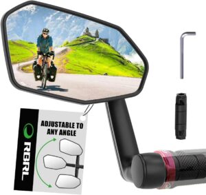 rbrl bicycle mirror, extra large bike mirror, 360° adjustable shatterproof and durable bar end rear view mirror bicycle, side mirrors for e bike (left)