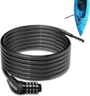 long cable lock, extra long straight bike lock (15ft) with resettable combination, kayak locks, unique thin end cable locks suitable kayak, scooter, paddle boards, canoe, jet ski