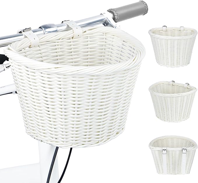 wicker bike basket front cargo,ebike basket for cargo，front handlebar storage basket waterproof with adjustable leather straps,for dog/grocery shopping/pet carrier,fits most bicycles (copy)