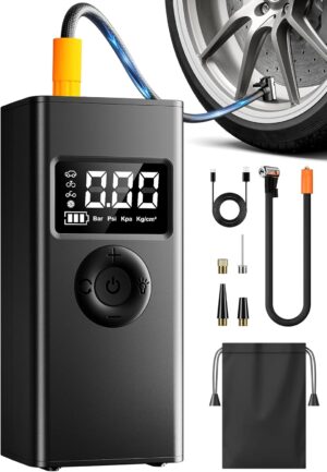 tire inflator portable air compressor, 160psi air pump for car tires with digital pressure gauge, led light and auto shut off function, for car/motorcycle/bike/ball