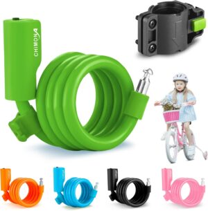 bike lock, bike cable lock with pvc anti scratch coating, bicycle cable lock with mounting bracket, bike lock cable portable & compact for bikes, scooters 4 feet (copy)