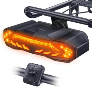 onvian smart bike tail light with turn signals, rechargeable bicycle horn bike alarm with remote, auto sensing bike turn signals light alarm
