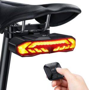 onvian colorful bike tail light with turn signals, usb rechargeable bike brake light with wireless remote, 15 light modes 7 colors waterproof cycling safety light for adults kids road mountain (sf31)