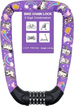 ndakter bike lock, 5 digit combination heavy duty anti theft bicycle chain lock, 2.62/3.2/4.27/5/6ft long, high security resettable, suitable for bike, scooter, door, gate, fence 4/6mm thick (copy)