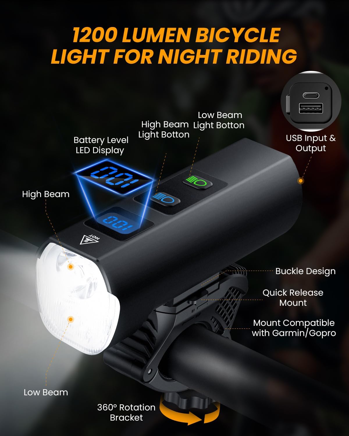 onvian super bright bike lights for night riding, 1200 lumen bike headlight 13 modes & aluminum alloy, 5000mah rechargeable bicycle lights for mountain road commuter cycling, ipx5 waterproof onvian super bright bike lights for night riding, 1200 lumen bike headlight 13 modes & aluminum alloy, 5000mah rechargeable bicycle lights for mountain road commuter cycling, ipx5 waterproof