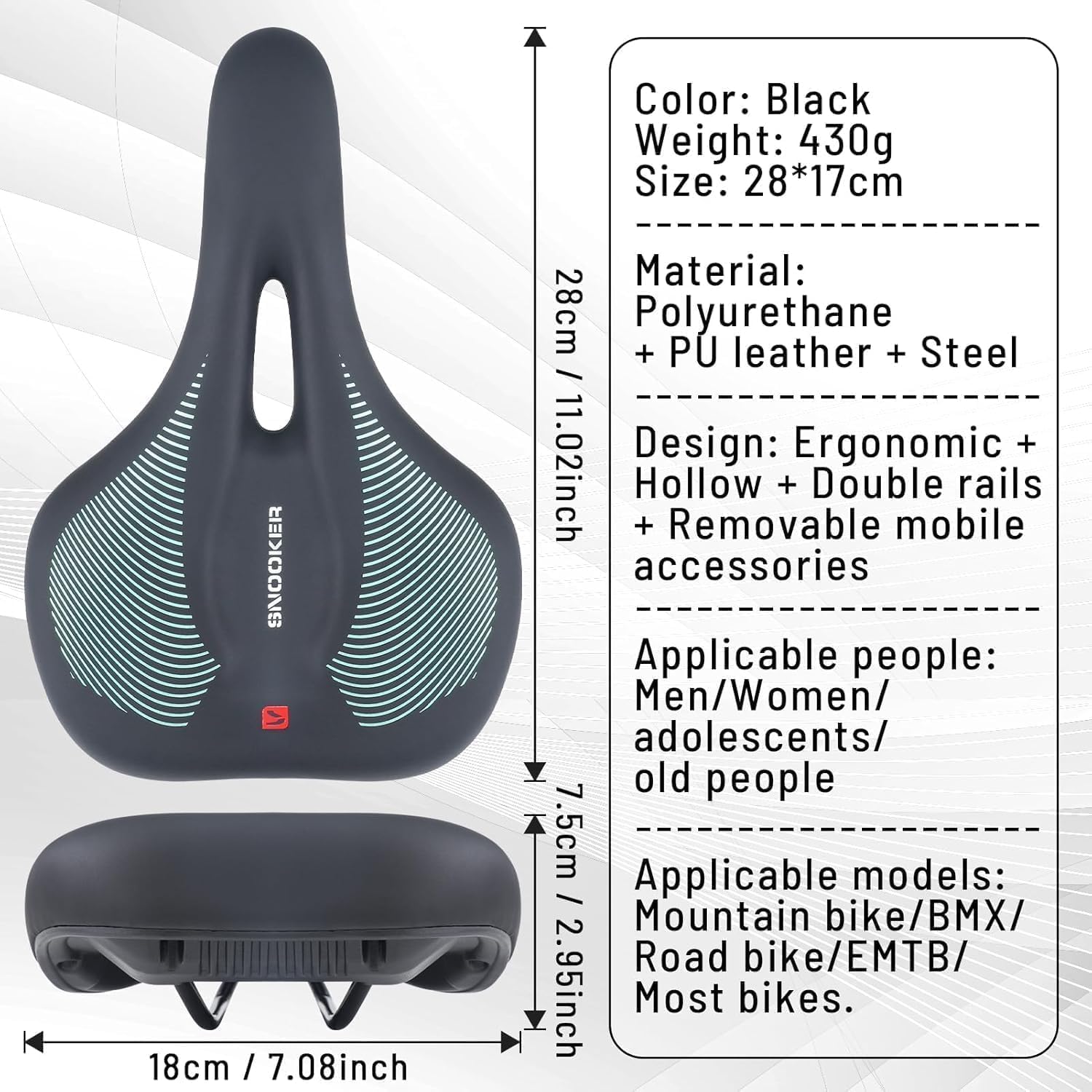 bike seat for men & women, comfortable gel & foam bicycle saddle with ergonomic 5 zone support, shock absorbing, waterproof wide design, fits road, mountain & exercise bikes bike seat for men & women, comfortable gel & foam bicycle saddle with ergonomic 5 zone support, shock absorbing, waterproof wide design, fits road, mountain & exercise bikes