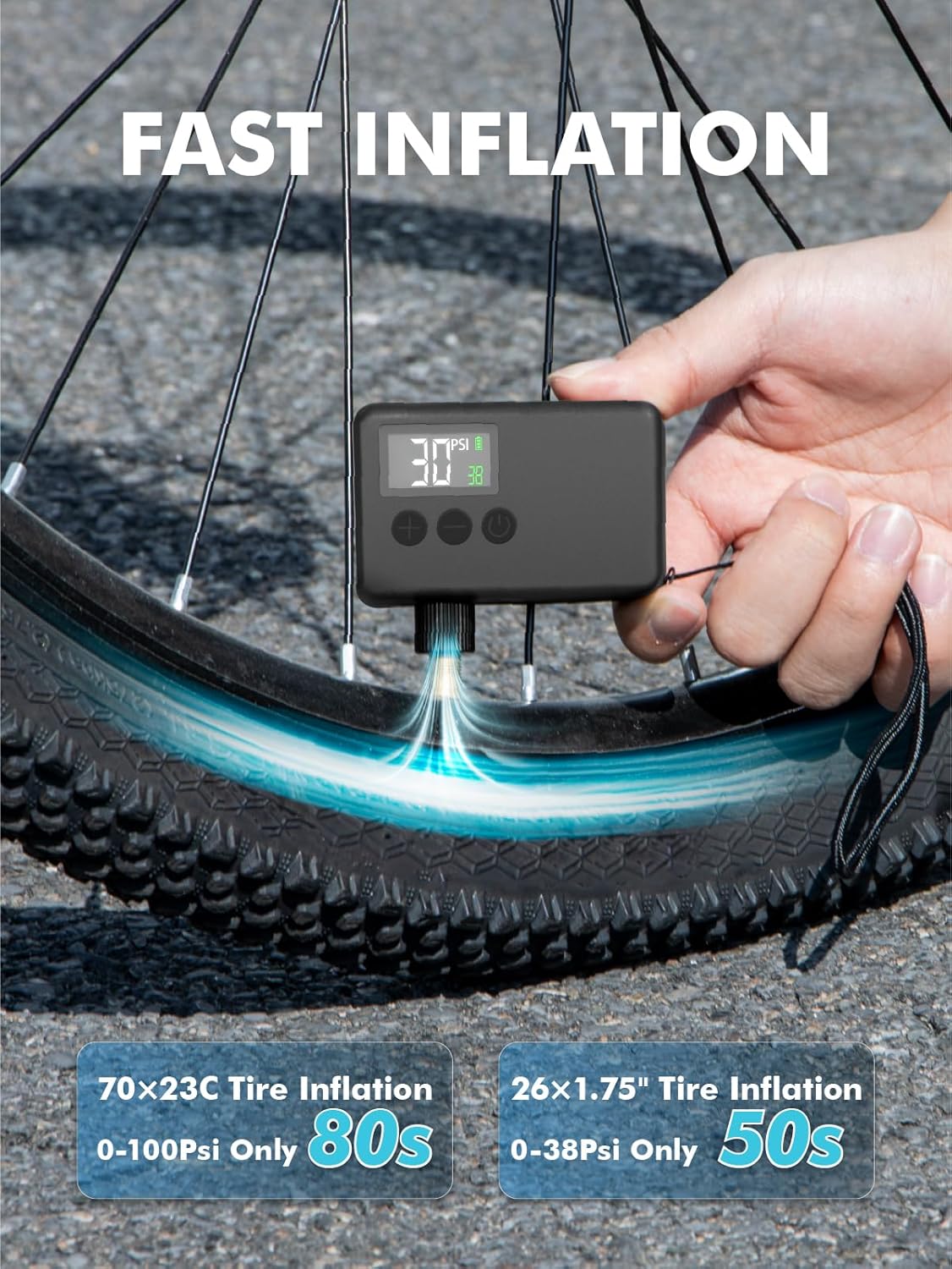 mini bike tire air pump: fast inflate portable small bicycle electric pump for presta and schrader valves, 120 psi high pressure pump with digital gauge for road bike, mountain bike, e bike mini bike tire air pump: fast inflate portable small bicycle electric pump for presta and schrader valves, 120 psi high pressure pump with digital gauge for road bike, mountain bike, e bike