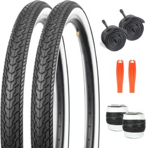 26x1.75 bicycle tire replacement kits 1/2 pack, 26 inch bike tires folding bike tires replacement with 1/2 tubes and 2 levers suitable for bicycle tires 26x1.75 26x1.95 26x2.0,black/white wall