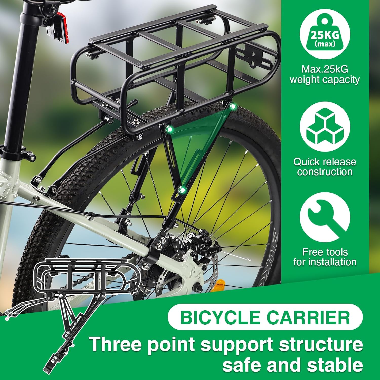 aluminum rear bike rack universal adjustable touring carrier with 55lbs load capacity, quick release system & 5l waterproof multifunctional bag aluminum rear bike rack universal adjustable touring carrier with 55lbs load capacity, quick release system & 5l waterproof multifunctional bag