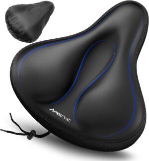 wide bike seat cushion – oversized gel padded bicycle saddle cushion for ultimate comfort and soft exercise bike seat cover for peloton, stationary, mountain bikes