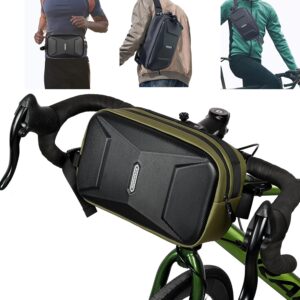 bike handlebar bag, eva waterproof bike front bag, 3.2l bicycle frame storage bag waist shoulder bag, bike pouch for road mountain bicycle cycling travel hiking (copy)