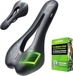 rbrl bike seat – comfortable, wide pro memory foam bike seat cushion with double shock absorption, waterproof bicycle saddle, exercise bike seat for bmx, mtb & road (copy)