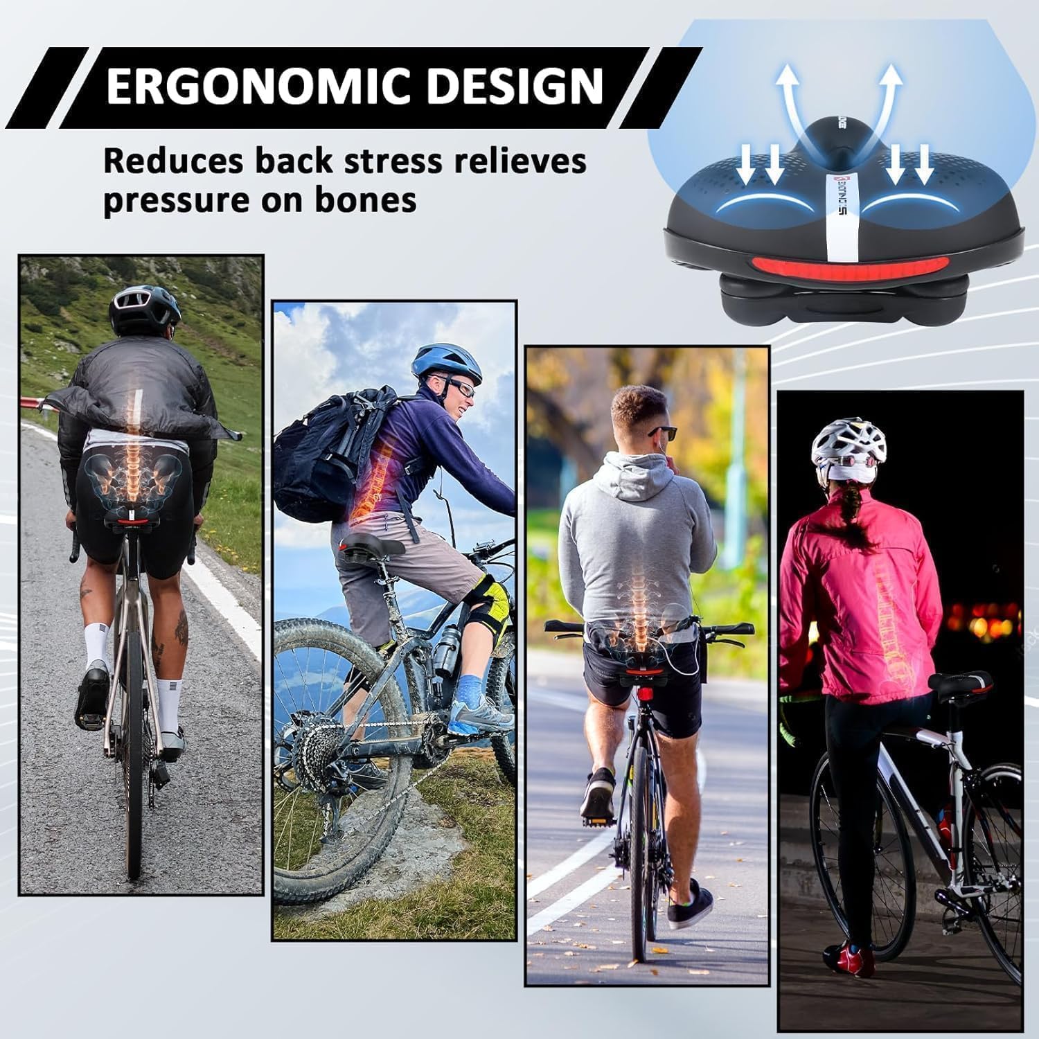 bike seat for men & women, comfortable gel & foam bicycle saddle with ergonomic 5 zone support, shock absorbing, waterproof wide design, fits road, mountain & exercise bikes bike seat for men & women, comfortable gel & foam bicycle saddle with ergonomic 5 zone support, shock absorbing, waterproof wide design, fits road, mountain & exercise bikes