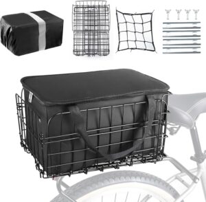 bike basket rear folding bike basket steel wire fold up basket for bike detchable rear cargo rack,black