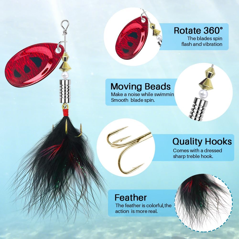 fouceclaus 10pcs spinner lures baits with tackle box, bass trout salmon hard metal rooster tail fishing lures kit fouceclaus 10pcs spinner lures baits with tackle box, bass trout salmon hard metal rooster tail fishing lures kit