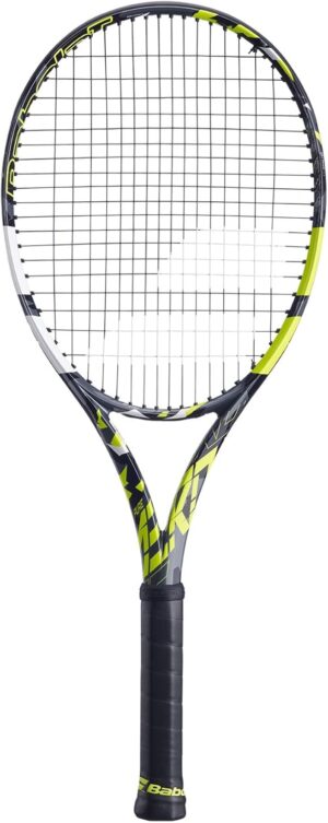 babolat pure aero tennis racquet (7th gen) strung with synthetic gut at mid range tension