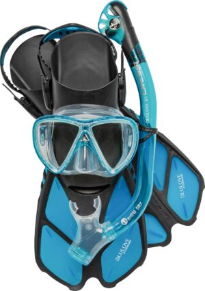 cressi adult snorkel set (mask, dry snorkel, adjustable fins) light for travel ocean set: designed in italy