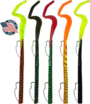 delong lures fishing lures bass set, 10" pre rigged weedless swim bait, twister tail bass fishing lures, extra durable soft plastic baits for freshwater 5 pcs bass baits and lures pack, made in usa
