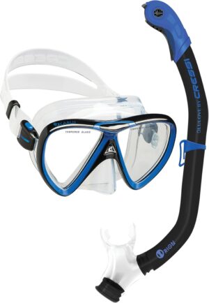 cressi adult snorkeling set in comfortable pure silicone mask & semi dry snorkel | ikarus & orion