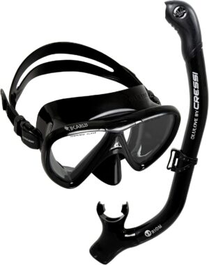 cressi adult snorkeling set in comfortable pure silicone mask & semi dry snorkel | ikarus & orion