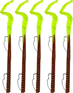 delong lures fishing lures bass set, 10" pre rigged weedless swim bait, twister tail bass fishing lures, extra durable soft plastic baits for freshwater 5 pcs bass baits and lures pack, made in usa