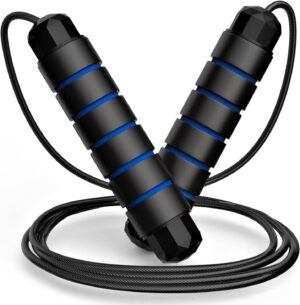 jump rope, tangle free rapid speed jumping rope cable with ball bearings for women, men, and kids, adjustable steel jump rope with foam handles for home gym exercise fitness workout equipment & slim body