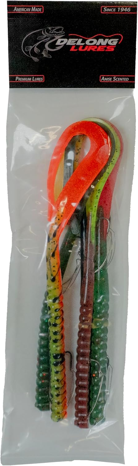delong lures fishing lures bass set, 10" pre rigged weedless swim bait, twister tail bass fishing lures, extra durable soft plastic baits for freshwater 5 pcs bass baits and lures pack, made in usa delong lures fishing lures bass set, 10" pre rigged weedless swim bait, twister tail bass fishing lures, extra durable soft plastic baits for freshwater 5 pcs bass baits and lures pack, made in usa